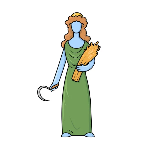 Demetra, dea dell'agricoltura. Mitologia. Illustrazione a vettore piatto. Isolato su sfondo bianco . — Vettoriale Stock