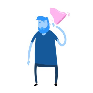 İnsanoğlu kulaklarında çınlama duyar ve kulak çınlamasından acı çeker. Çizgi film tasarım ikonu. Renkli düz vektör çizimi. Beyaz arkaplanda izole.