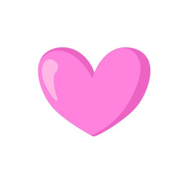 Pembe kalp. Çizgi film tasarım ikonu. Düz vektör çizimi. Beyaz arkaplanda izole.