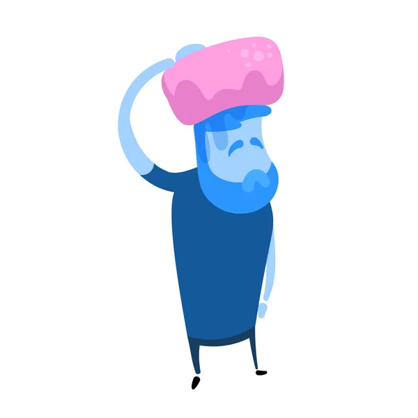 Un hombre enfermo con hielo en la cabeza. Fiebre, temperatura. Icono de diseño de dibujos animados. Ilustración vectorial plana. Aislado sobre fondo blanco . — Archivo Imágenes Vectoriales