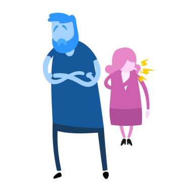 Adamın biri yakınlarda öksüren bir kadına bakıyor. Düz tasarım simgesi. Renkli düz vektör çizimi. Beyaz arkaplanda izole.