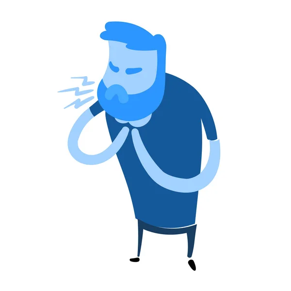 Un hombre tosiendo con las manos en el cuello. Icono de diseño plano. Ilustración vectorial plana. Aislado sobre fondo blanco . — Vector de stock