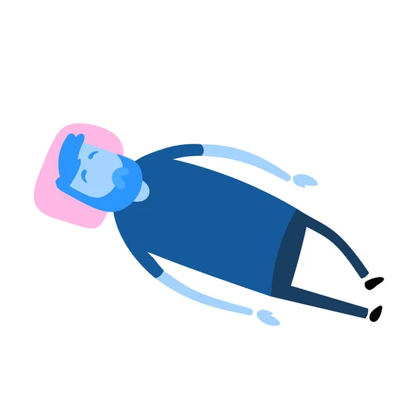 Een slapende man met zijn hoofd op een kussen. Rustende mannelijke dutjes. Cartoon ontwerp icoon. Kleurrijke vlakke vector illustratie. Geïsoleerd op witte achtergrond. — Stockvector