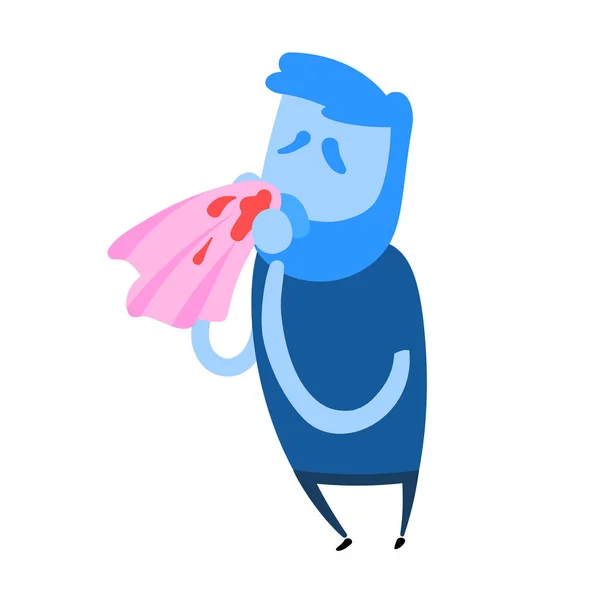 Un tizio con il naso sanguinante. Icona del design dei cartoni animati. Illustrazione a vettore piatto. Isolato su sfondo bianco . — Vettoriale Stock