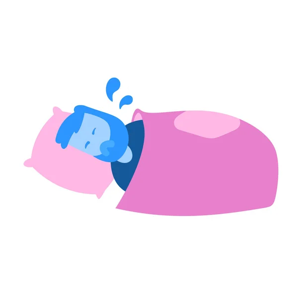 Man soaked in sweat lying in his bed. Cartoon design icon. Flat vector illustration. Isolated on white background. — 스톡 벡터