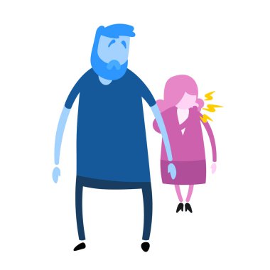 Adamın biri yakınlarda öksüren bir kadına bakıyor. Düz tasarım simgesi. Renkli düz vektör çizimi. Beyaz arkaplanda izole.