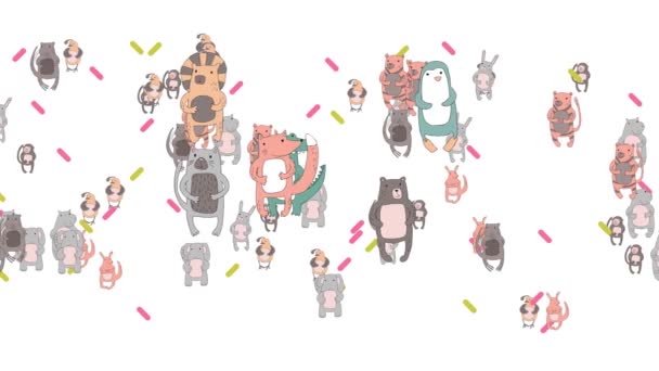 Płynny animowany wzór z cute zwierząt kreskówki na białym tle. Pętla 4k tło ruchu. — Wideo stockowe