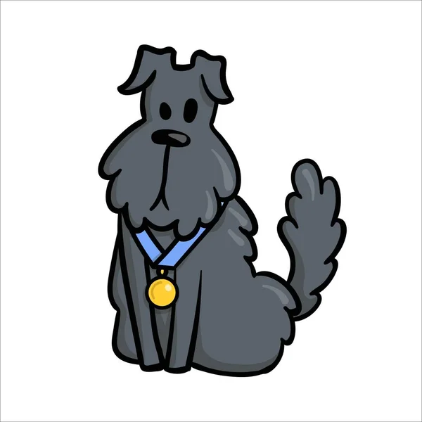 Netter Cartoon Siegerhund mit Goldmedaille am Hals. Champion mit Auszeichnung am Halsband. flache Vektordarstellung isoliert auf weißem Hintergrund. — Stockvektor