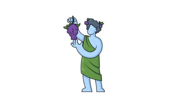 Looping animation of Greek god Dionysus on white background with alpha channel mask to edit transition. Ancient Greece mythology. — 비디오