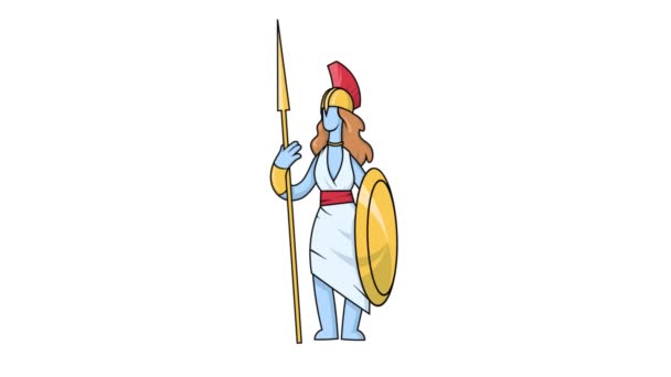 Animación Looping de la diosa griega Atenea sobre fondo blanco con máscara de canal alfa para editar la transición. Mitología de la Antigua Grecia . — Vídeos de Stock