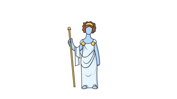 Looping animation of Greek goddess Hera on white background with alpha channel mask to edit transition. Ancient Greece mythology. — Stock Video