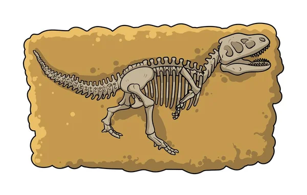 Esqueleto fóssil de dinossauro no solo, estilo cartoon elemento de escavação arqueológica. Ilustração vetorial plana isolada sobre fundo branco . —  Vetores de Stock