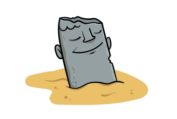 Smiling stone idols sticking out of the sand. Easter Island cartoon idol. Flat vector illustration isolated on white background. — Stock Vector