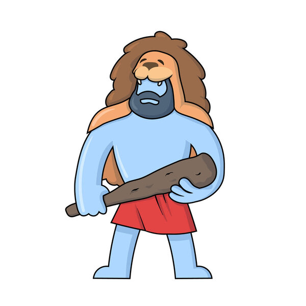 Hercules, Ancient Greece hero standing with a club in his hand and lion skin upon his head. Flat vector illustration, isolated on white background.