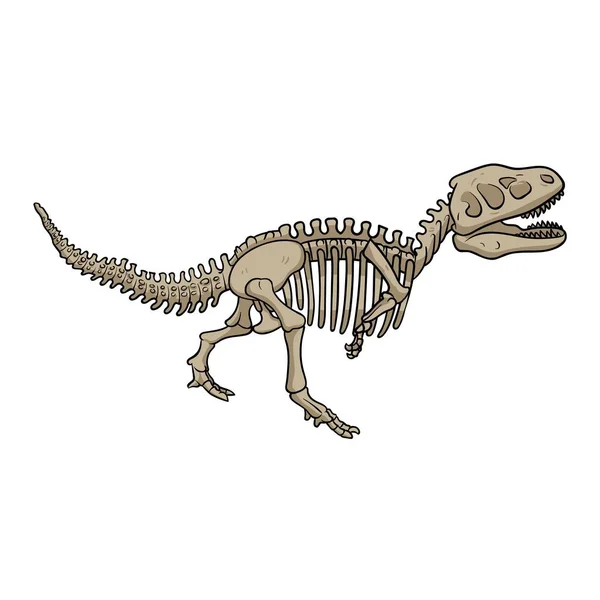 Skamieniały szkielet dinozaura, kreskówkowy styl. Płaska ilustracja wektor izolowane na białym tle. — Wektor stockowy