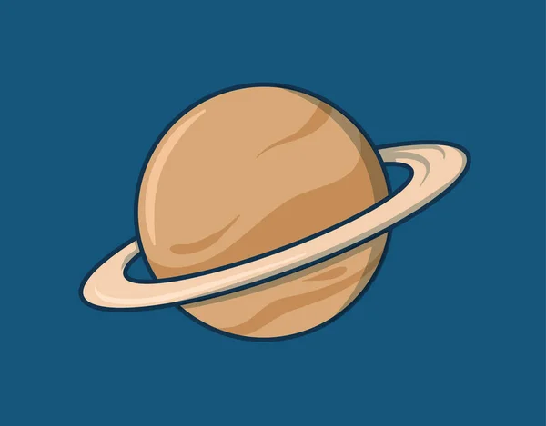 Cartoon Saturn planet with rings. Flat vector illustration on blue background. — 스톡 벡터