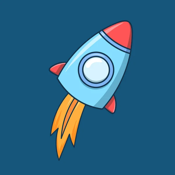 Cartoon rocket, starship. Flat vector illustration on blue background. — 스톡 벡터