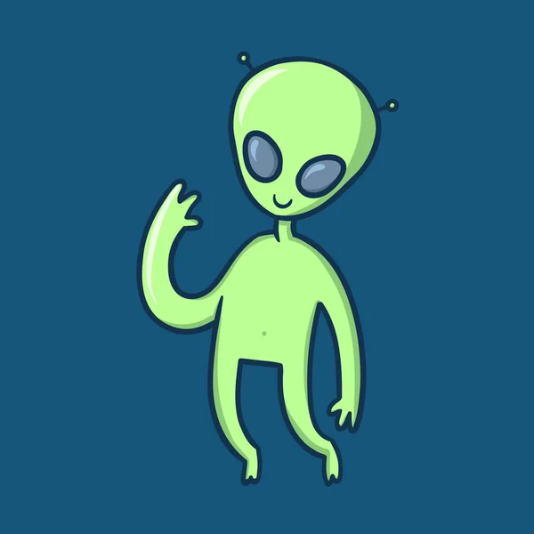 Cartoon alien character. Flat vector illustration on blue background.