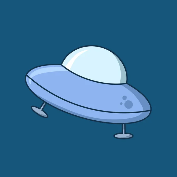 Vliegende schotel, ufo sterrenschip. Vlakke vector illustratie op blauwe achtergrond. — Stockvector