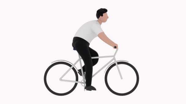 Homme de bande dessinée en vélo sur un fond blanc. Animation graphique en boucle sans couture . — Video