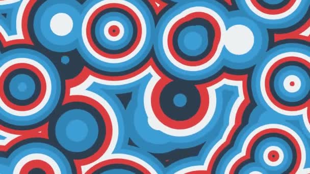 Abstract animation of colorful red, blue and white moving round shapes. Seamless loop animated background, wallpaper. — Stockvideo