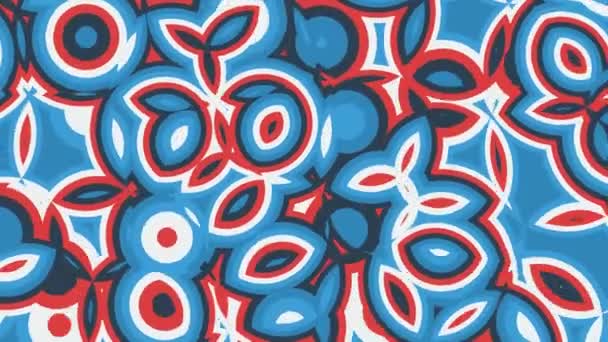 Animazione astratta di colorate forme circolari in movimento rosse, blu e bianche. loop senza soluzione di continuità sfondo animato, carta da parati . — Video Stock