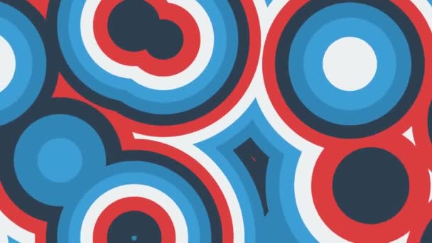 Abstract animation of colorful red, blue and white moving round shapes. Seamless loop animated background, wallpaper. — Wideo stockowe