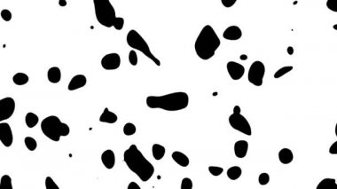 Abstract animation of black moving spots on white background. Seamless loop animated background, wallpaper.