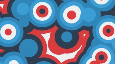 Abstract animation of colorful red, blue and white moving round shapes. Seamless loop animated background, wallpaper.