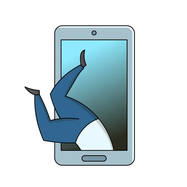 Man dives into the smartphone. Gadget addiction, social media dependency concept. Flat vector illustration, isolated on white background. — Stockvektor