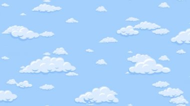 Cartoon clouds floating down vertically in the blue sky. Background seamless looping animation.