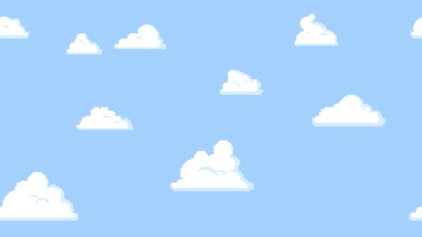 Nubes de dibujos animados flotando en el cielo azul. Animación de bucle sin costura de fondo . — Vídeo de stock