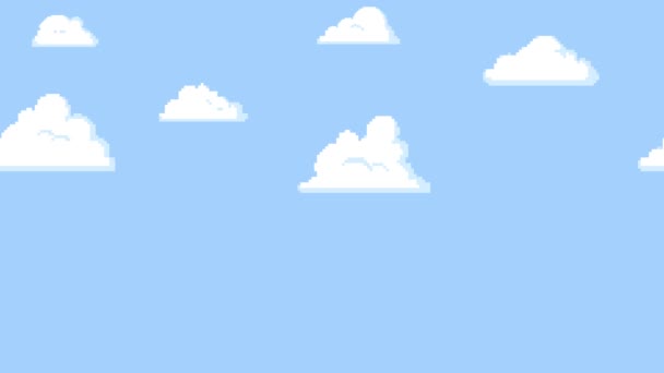 Nubes de dibujos animados flotando en el cielo azul. Animación de bucle sin costura de fondo . — Vídeo de stock