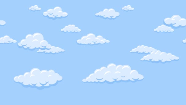 Karikaturenwolken schweben am blauen Himmel. Hintergrund nahtlose Looping-Animation. — Stockvideo