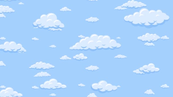 Nuages de dessins animés flottant verticalement dans le ciel bleu. Arrière-plan animation en boucle sans couture . — Video