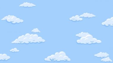 Cartoon clouds floating down vertically in the blue sky. Background seamless looping animation.