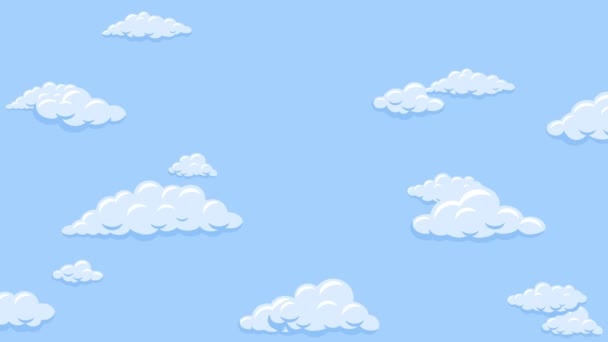 Nuvole di cartoni animati galleggianti verticalmente nel cielo blu. Animazione loop senza soluzione di continuità sullo sfondo . — Video Stock