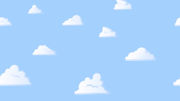Nuages de dessins animés flottant dans le ciel bleu. Arrière-plan animation en boucle sans couture. — Video