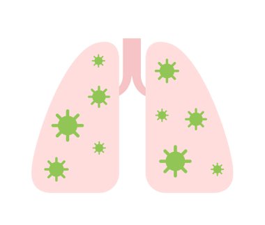 Ciğerlerine koronavirüs bulaştı. Virüs zatürreeye neden oluyor. 2019-nCov Coronavirüs salgını. Düz vektör çizimi, beyaz arkaplanda izole.