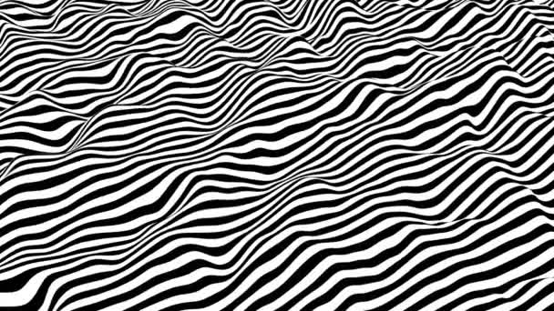 Rayures noires et blanches agitant la surface. Animation moderne en boucle isométrique de fond. rendu 3D .