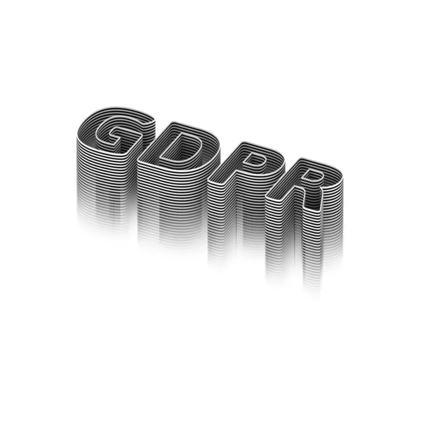 GDPR Genel Veri Koruma Yönetmeliği. Beyaz arka planda siyah beyaz çizgili 3D kelime. 3 boyutlu görüntüleme. Raster.. — Stok fotoğraf