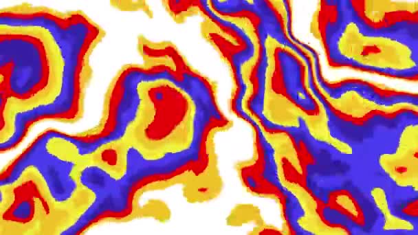 Animación abstracta de coloridas formas orgánicas rojas, azules y amarillas que se mueven sobre fondo blanco. Fondo animado lazo sin costuras, fondo de pantalla . — Vídeo de stock