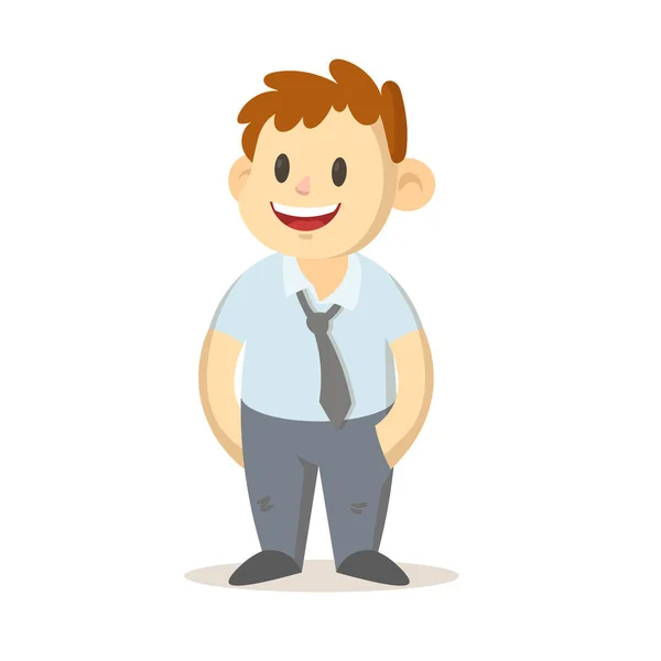 Joven sonriente con camisa y corbata, gerente, oficinista. Diseño de personajes de dibujos animados. Ilustración vectorial plana, aislada sobre fondo blanco . — Vector de stock