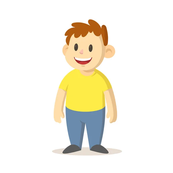 Smiling boy standing straight, cartoon character design. Flat vector illustration, isolated on white background. — Stock Vector