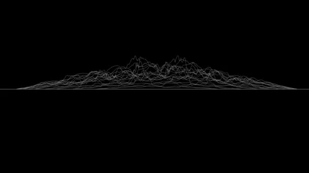 Weiße Linien bilden eine verzerrte Oberfläche auf schwarzem Hintergrund. Abstrakte CG-Animation, Seitenansicht. 3D-Darstellung. — Stockvideo