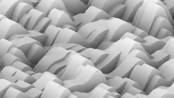 Wellenförmige graue Schichten bilden eine wellenförmige topografische Oberfläche. Abstrakte CG Animationsschleife. 3D-Darstellung. — Stockvideo