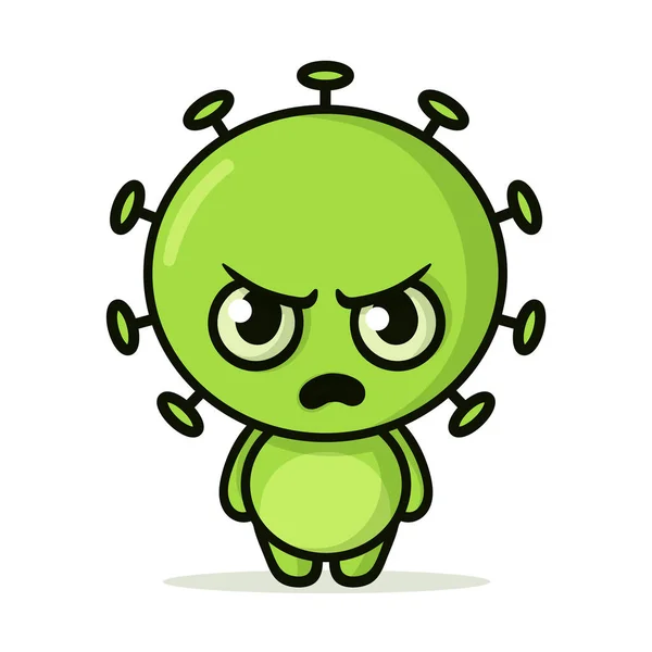 Gérmen verde, vírus, personagem de desenho animado monstro bactéria. Ilustração vetorial plana, isolada sobre fundo branco . —  Vetores de Stock
