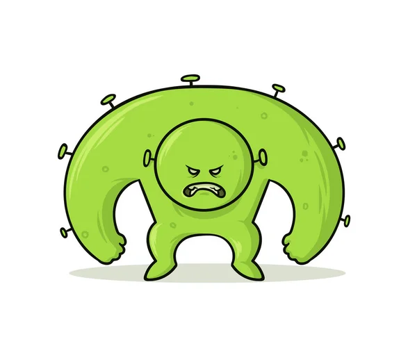 Germen verde, virus, personaje de dibujos animados monstruo bacteria. Ilustración vectorial plana, aislado sobre fondo blanco . — Vector de stock