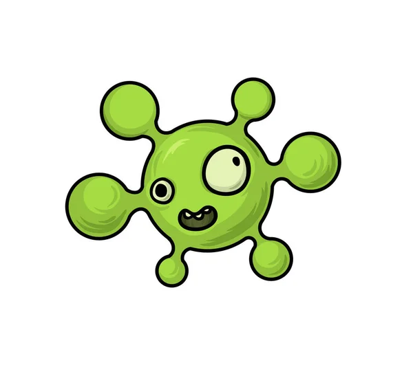 Gérmen verde, vírus, personagem de desenho animado monstro bactéria. Ilustração vetorial plana, isolada sobre fundo branco . —  Vetores de Stock