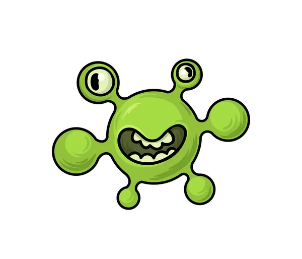 Germen verde, virus, personaje de dibujos animados monstruo bacteria. Ilustración vectorial plana, aislada sobre fondo blanco . — Vector de stock